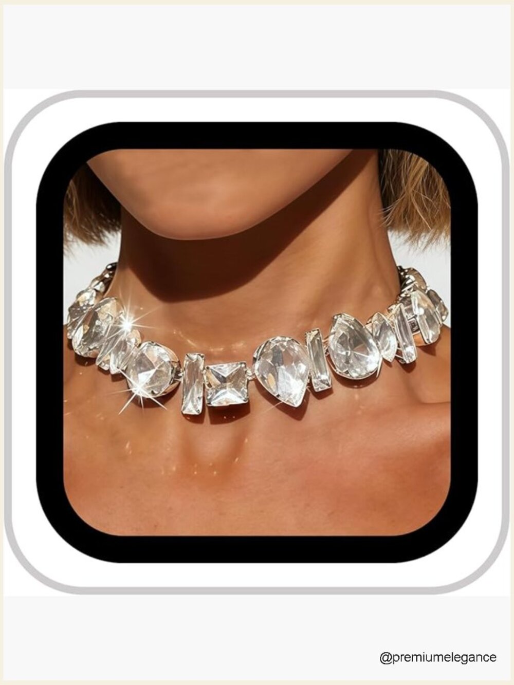 Large Rhinestone Choker Necklace Silver Crystal Jewelry Women Bling Party